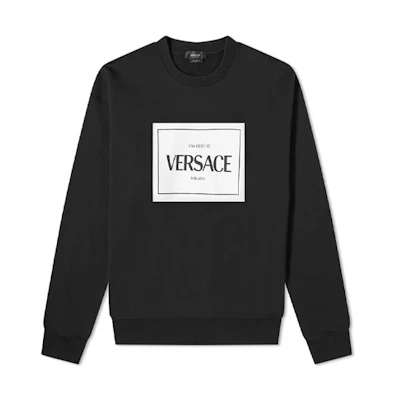 VERSACE BOX Logo Black Crewneck Long Sleeve Sweatshirt for Men A89400-A231242-A1008