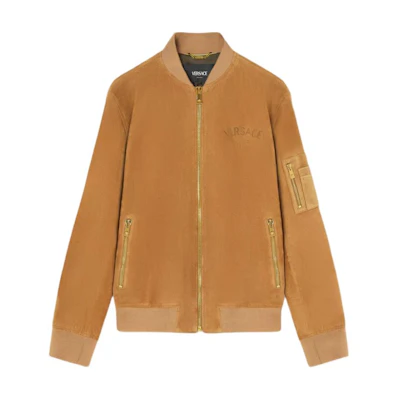 Versace Brown Logo Print Loose Fit Zip-Up Jacket with Stand Collar 1013867-1A11415-1KF70
