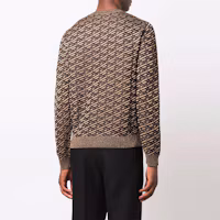 Shop VERSACE 棕色圖案寬鬆款長袖圓領毛衣 10024031-A015245-B090