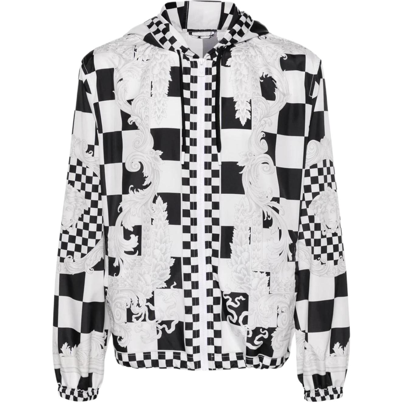 Versace Checkered Hooded Slim Fit Zip Jacket Black/White 10148551A10513-5X550
