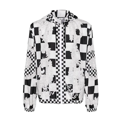 Versace Checkered Hooded Slim Fit Zip Jacket Black/White 10148551A10513-5X550
