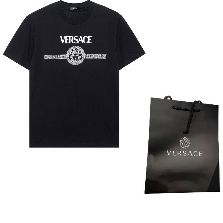 Shop VERSACE 經典 Medusa 標誌黑色男款短袖T恤 A87573-A228806-A1008