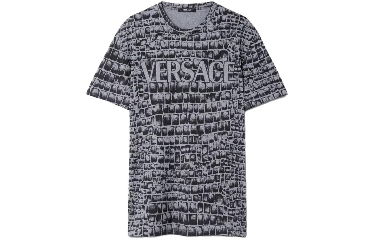 Order ヴェルサーチ コッコドリロ ロゴ クルーネック グラフィック Tシャツ グレー メンズ 半袖 1013110-1A09030-2ED10