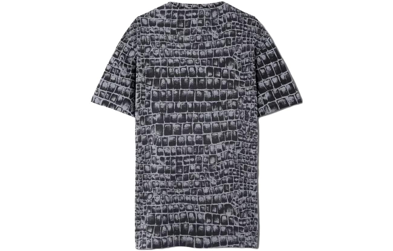 Lookbook ヴェルサーチ コッコドリロ ロゴ クルーネック グラフィック Tシャツ グレー メンズ 半袖 1013110-1A09030-2ED10