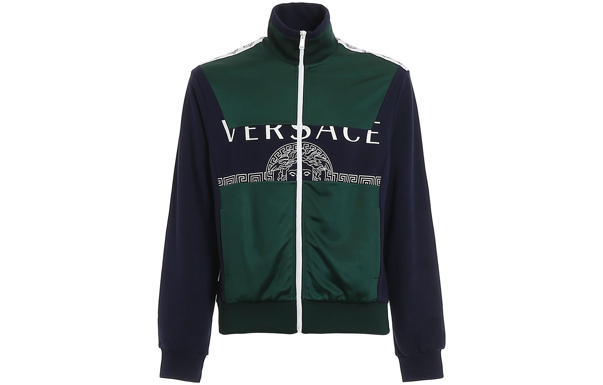 Versace Colorblock Zipper High-Neck Jacket with Letter Print A84842-A230656-A2339