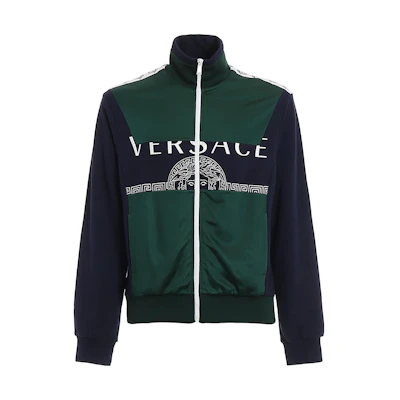 Versace Colorblock Zipper High-Neck Jacket with Letter Print A84842-A230656-A2339