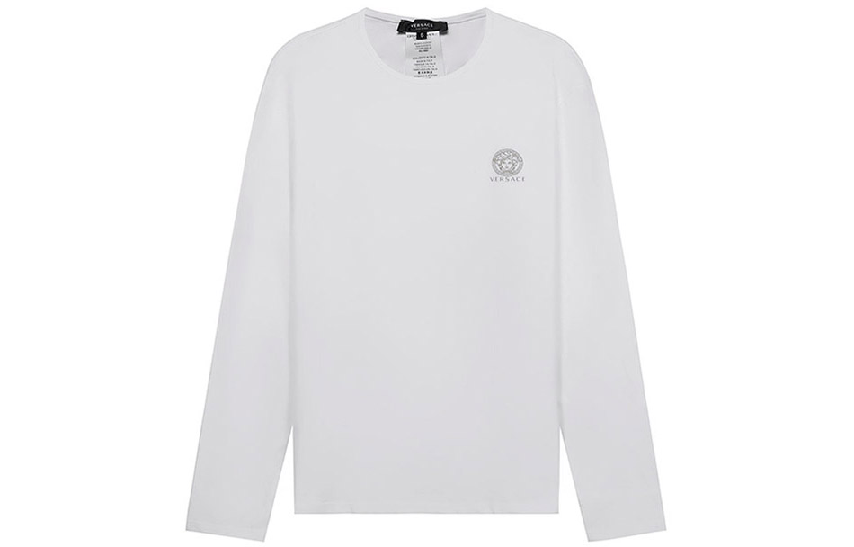 VERSACE Cotton Crewneck Long Sleeve Regular T-Shirt 2-Pack - White AU10197-A232741-A1001