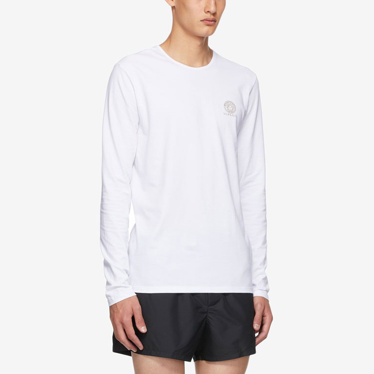 Shop VERSACE 棉質長袖圓領T恤 2件裝 - 白色 AU10197-A232741-A1001