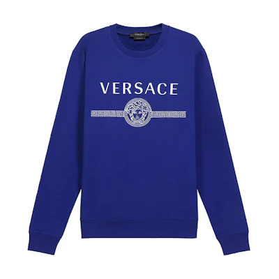 VERSACE Cotton Logo Crewneck Sweatshirt - Royal Blue A87574-A231242-1U600