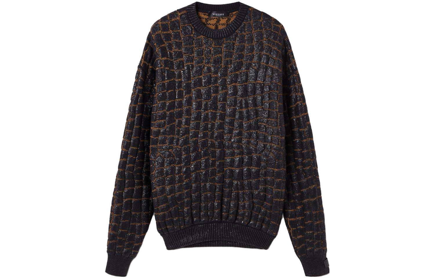 VERSACE Croc-Effect Laminated Jacquard Sweater Brown  Fashion Sweater 1012075-1A08742-2B730