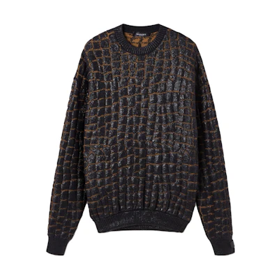 VERSACE Croc-Effect Laminated Jacquard Sweater Brown Fashion Sweater 1012075-1A08742-2B730