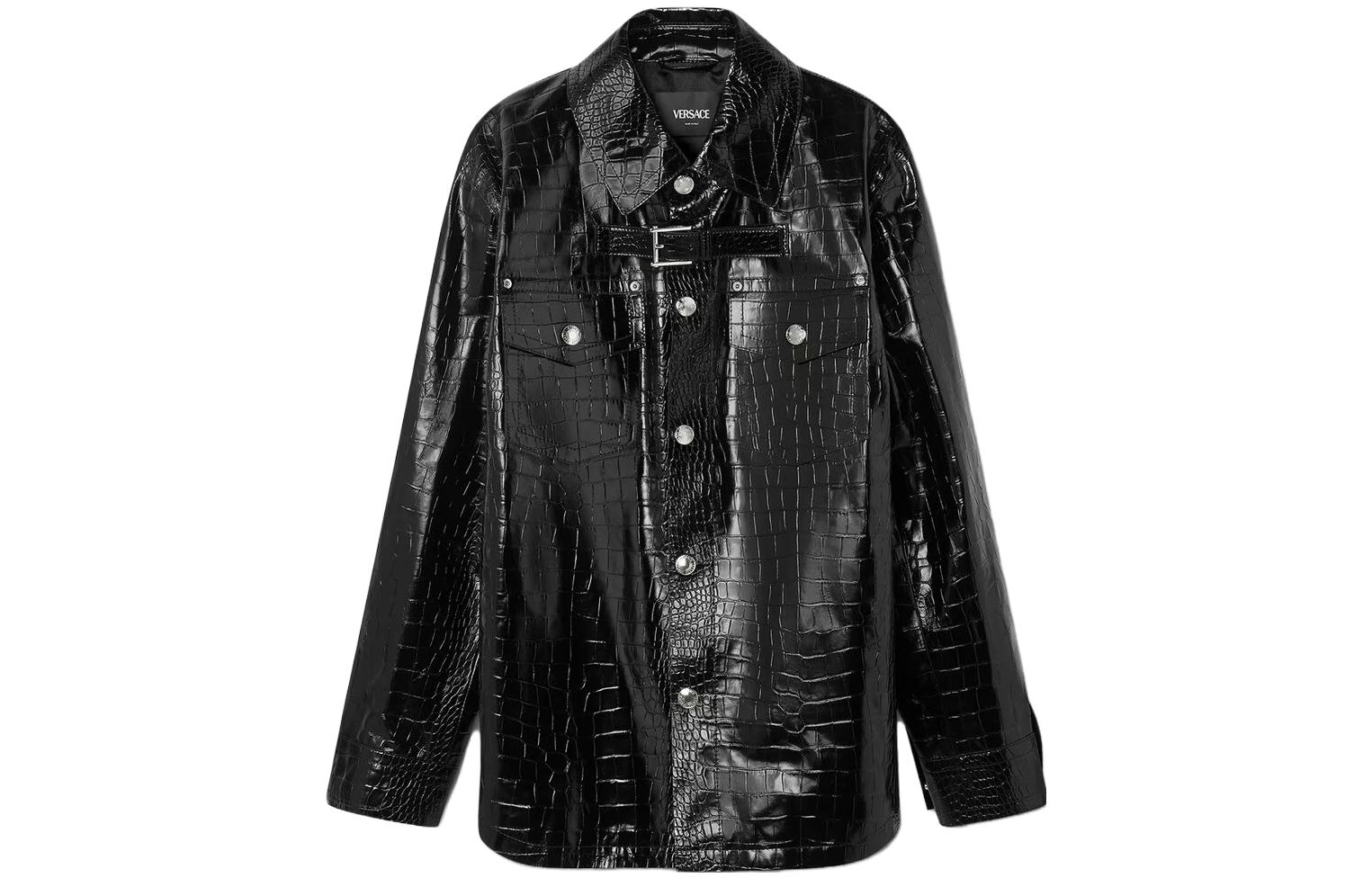 Versace Croc-Effect Leather Blouson Jacket Black 1012425-1A08447-1B000