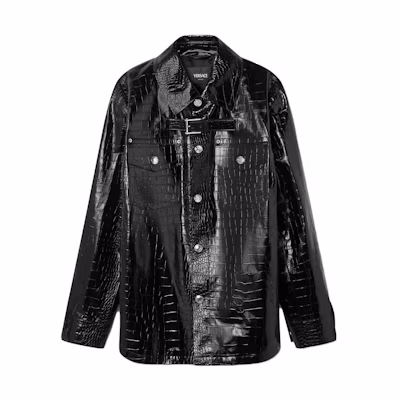 Versace Croc-Effect Leather Blouson Jacket Black 1012425-1A08447-1B000