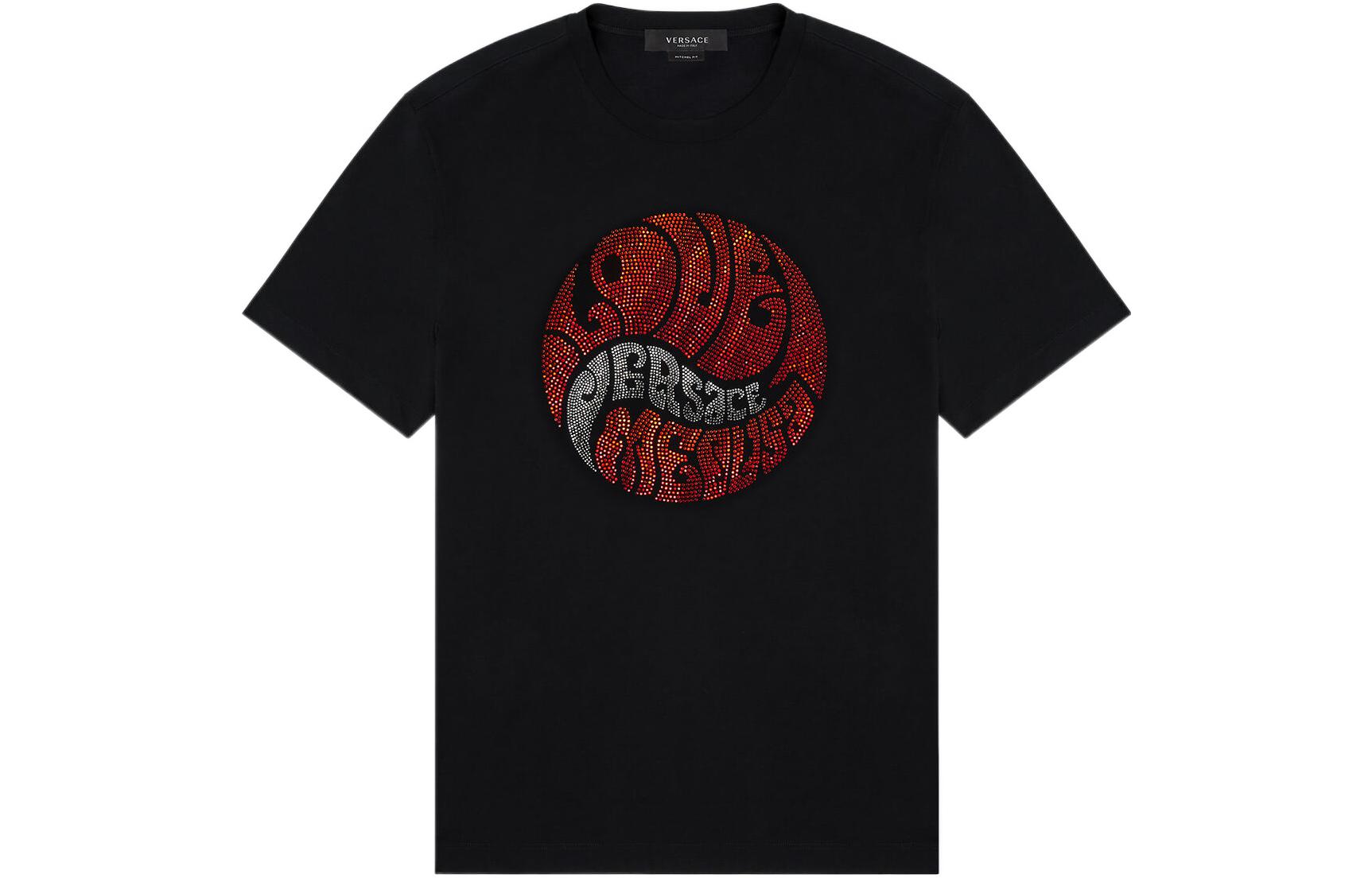 VERSACE Crystal Logo Crewneck Black T-Shirt for Men 1003930-1A02798-1B000 圖 2