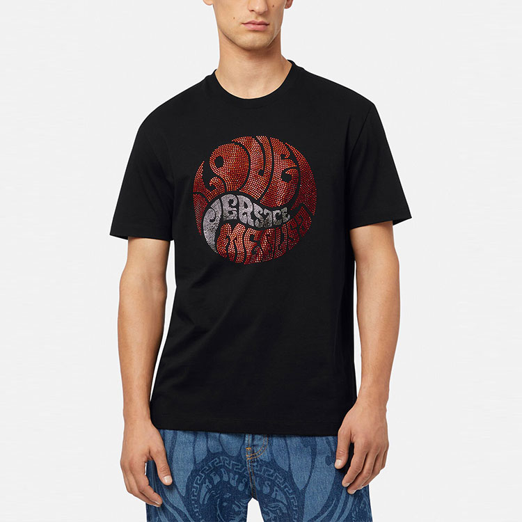 VERSACE Crystal Logo Crewneck Black T-Shirt for Men 1003930-1A02798-1B000 圖 4