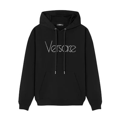 Versace Crystal Logo Relaxed Fit Hoodie Black 1013979-1A10748-1B000