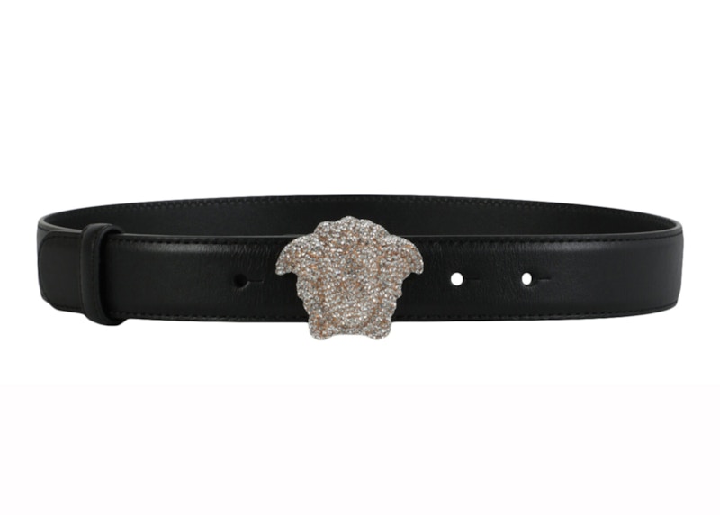 Versace Crystal Medusa Leather Belt Black