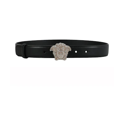 Versace Crystal Medusa Leather Belt Black