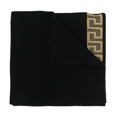 Versace Embroidered Knit Cotton Scarf Black 10065571A045651B000