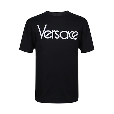 VERSACE Embroidered Logo Black Crewneck T-Shirt for Men A79331-A201952-A99C