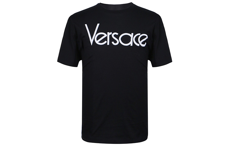 Order VERSACE Embroidered Logo Black Crewneck T-Shirt for Men A79331-A201952-A99C