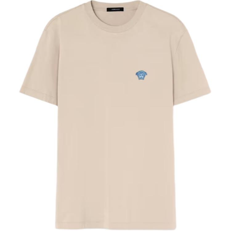 Versace Embroidered Logo Crewneck Loose Fit T-Shirt Beige () 1008481-1A08489-1KF90