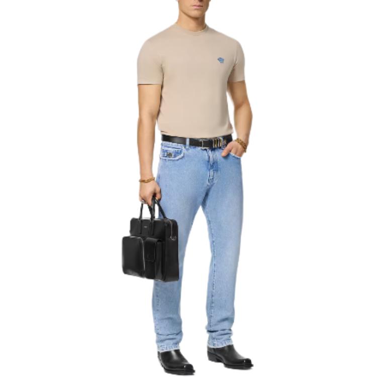 Lookbook Versace 刺繡 logo 寬鬆版型圓領 T 恤 米色 1008481-1A08489-1KF90