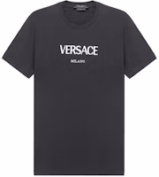 VERSACE Embroidered Logo Slim Fit Crew Neck Navy Blue T-Shirt. A89019-A228806-A1382 VERSACE Embroidered Logo Slim Fit Crew Neck Navy Blue T-Shirt. A89019-A228806-A1382