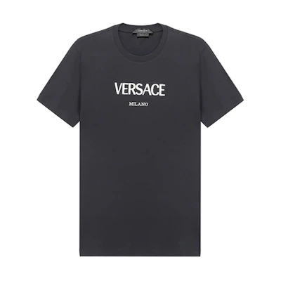 VERSACE Embroidered Logo Slim Fit Crew Neck Navy Blue T-Shirt. A89019-A228806-A1382