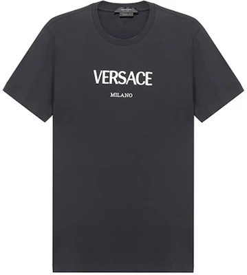 VERSACE Embroidered Logo Slim Fit Crew Neck Navy Blue T-Shirt. A89019-A228806-A1382 Order VERSACE Embroidered Logo Slim Fit Crew Neck Navy Blue T-Shirt. A89019-A228806-A1382