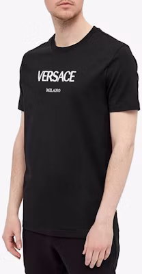 VERSACE Embroidered Logo Slim Fit Crew Neck Navy Blue T-Shirt. A89019-A228806-A1382 Shop VERSACE Embroidered Logo Slim Fit Crew Neck Navy Blue T-Shirt. A89019-A228806-A1382