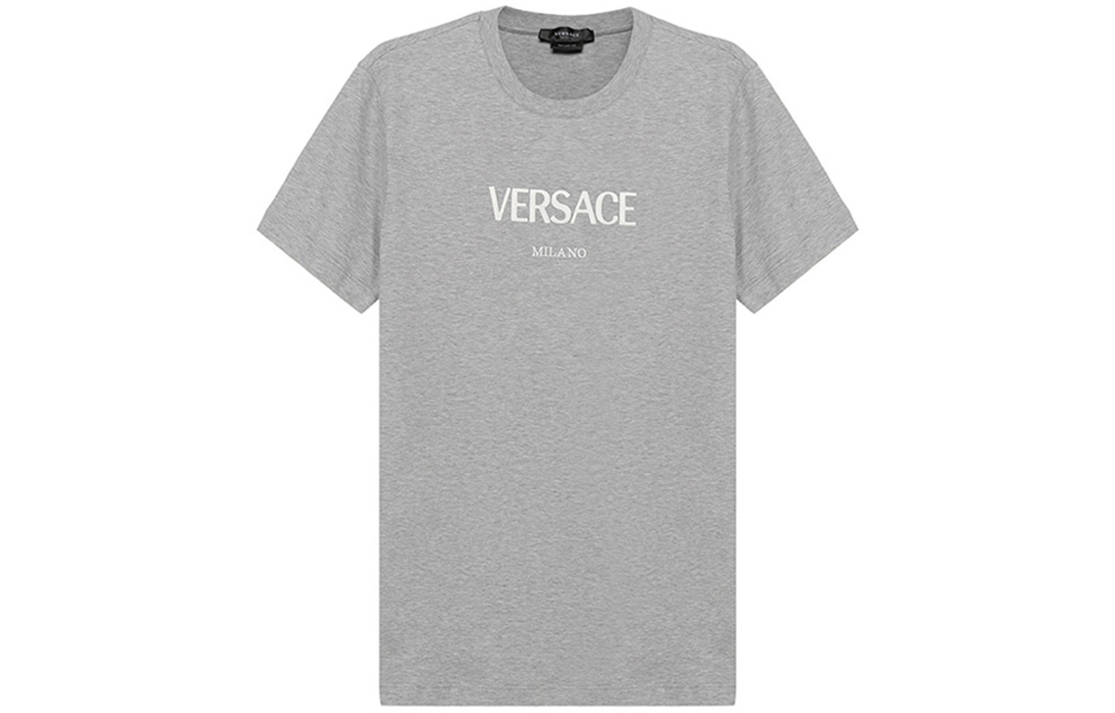 VERSACE Embroidered Logo Slim Fit Crew Neck T-Shirt Grey Shirt. A89019-A228806-A8026