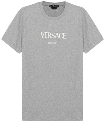 ヴェルサーチ 刺繍ロゴ スリムフィット クルーネックTシャツ グレー シャツ A89019-A228806-A8026 Buy ヴェルサーチ 刺繍ロゴ スリムフィット クルーネックTシャツ グレー シャツ A89019-A228806-A8026