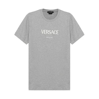 VERSACE Embroidered Logo Slim Fit Crew Neck T-Shirt Grey Shirt. A89019-A228806-A8026