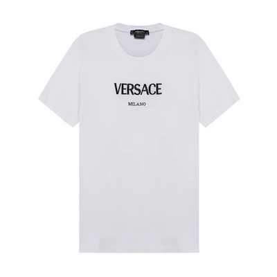 VERSACE Embroidered Logo Slim Fit Crew Neck T-Shirt White A89019-A228806-A1001