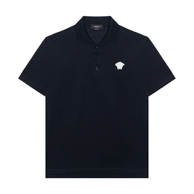 VERSACE Embroidered Medusa Short Sleeve Polo Shirt Navy Blue A87427-A237141-A2319