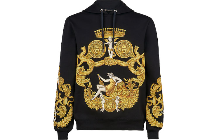 VERSACE Embroidered Printed Long-Sleeve Hoodie Black  Style A80469-A219529-A708