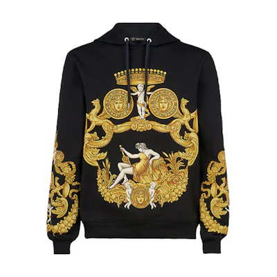 VERSACE Embroidered Printed Long-Sleeve Hoodie Black Style A80469-A219529-A708