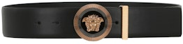 Buy Versace Enamel Medusa Leather Belt Black/Gold