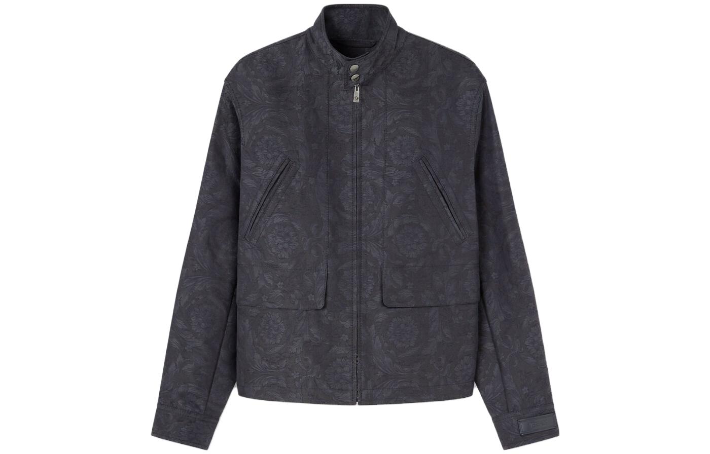 Versace Floral Jacquard High-Neck Full-Zip Jacket Grey 1013888-1A09781-1E880