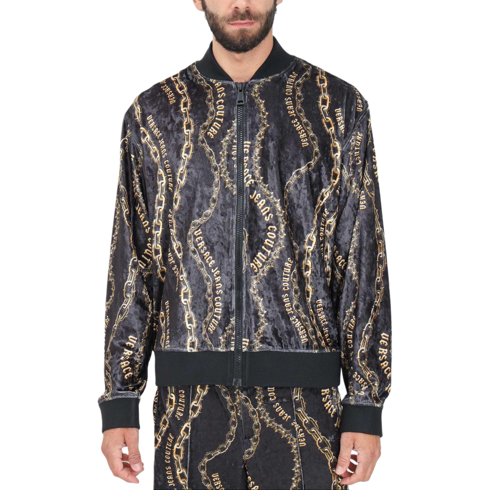 Versace Full-Print Zip-Up Baseball Collar Jacket - Dark Gray 77GAI300-JS367-G89