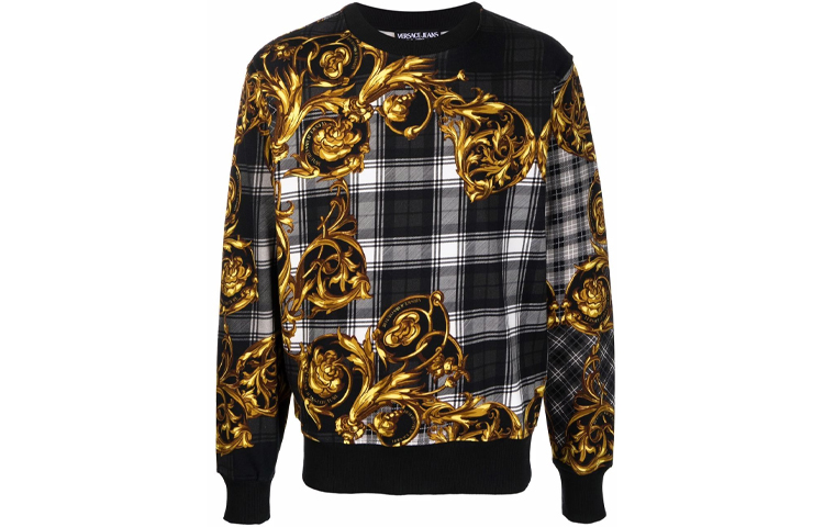 Versace FW21 Baroque Pattern Plaid Print Sweatshirt Black 71GAI3R6-FS005-G80