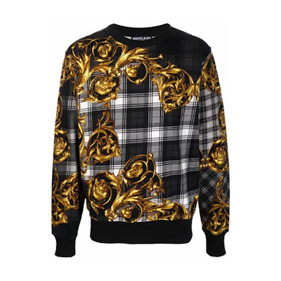 Versace FW21 Baroque Pattern Plaid Print Sweatshirt Black 71GAI3R6-FS005-G80