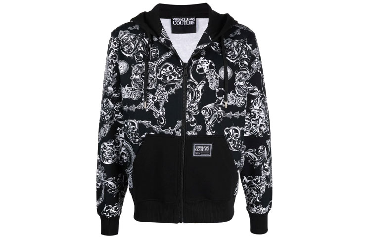 Versace FW21 Baroque Print Zip Hoodie Jacket Black 71GAI3Z2-FS004-899