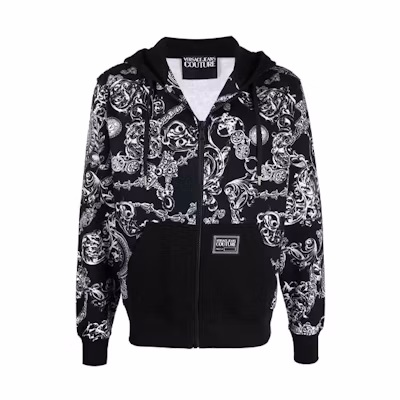 Versace FW21 Baroque Print Zip Hoodie Jacket Black 71GAI3Z2-FS004-899