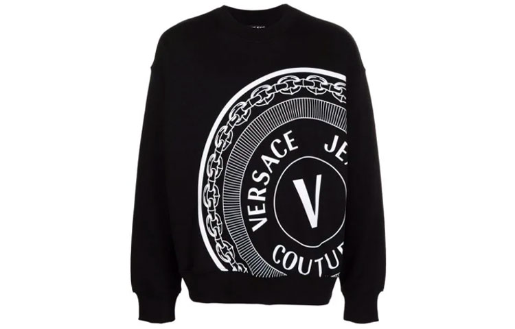 Versace FW21 Black Letter Print Crewneck Pullover Sweatshirt 71GAIT11-CF00T-899
