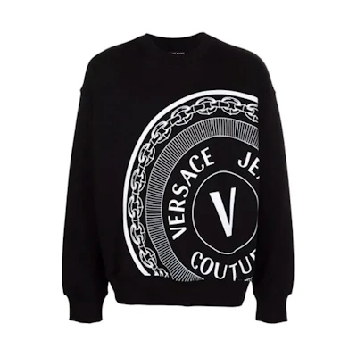 Versace FW21 Black Letter Print Crewneck Pullover Sweatshirt 71GAIT11-CF00T-899