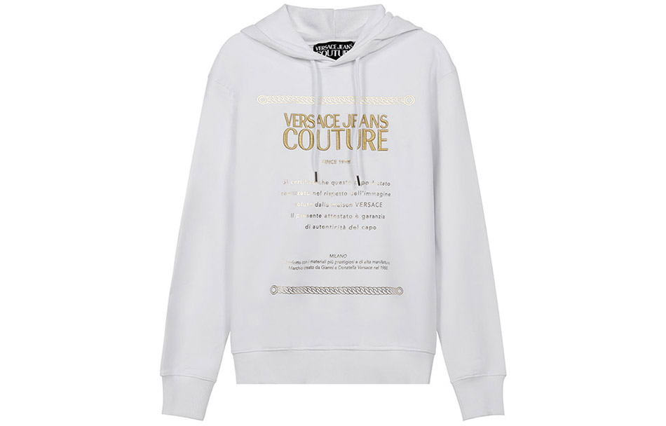 Versace FW21 Embroidered Logo Fleece Hoodie White 71GAIT10-CF00T-G03