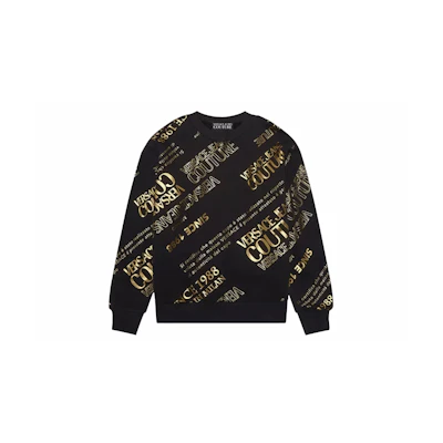 Versace FW21 Gold Logo Print Pullover Sweatshirt Unisex Black 71GAIT14-CF00T-G89