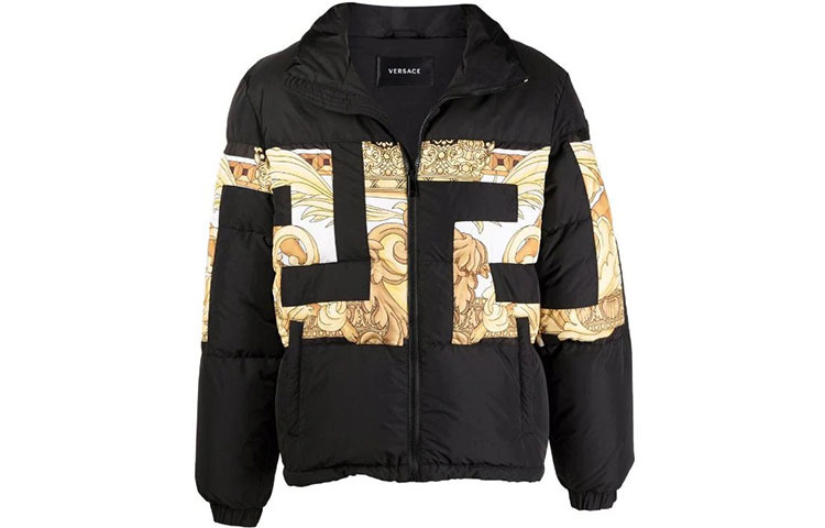 VERSACE FW21 Greek Print Down Jacket Winter Black. 10010351-A00707-6B120